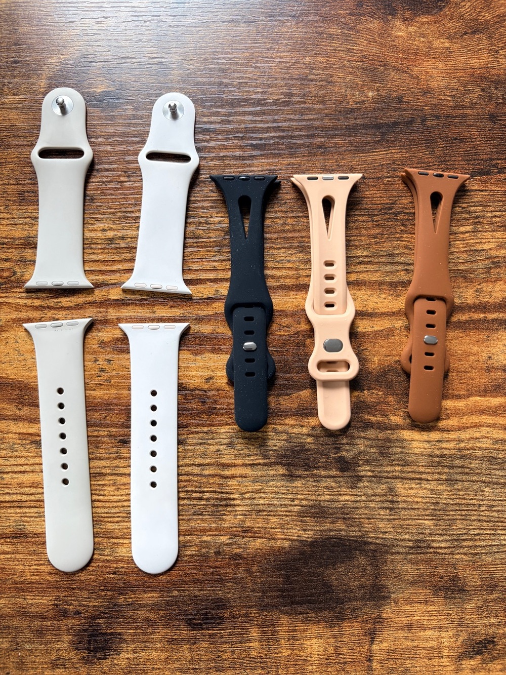 5 Silicone Replacement Watch Bands for Apple Watches - Black, Beige, Tan, Brown